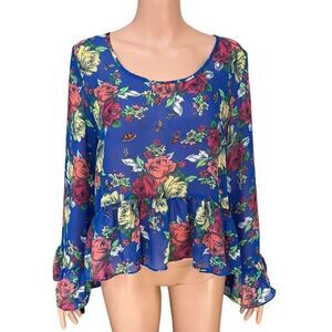 Ya Los Angeles floral Blouse silk blend size L